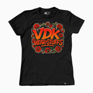 VDK logo / SZ Virágos / rövid csapott ujjú fekete póló simpla mintával