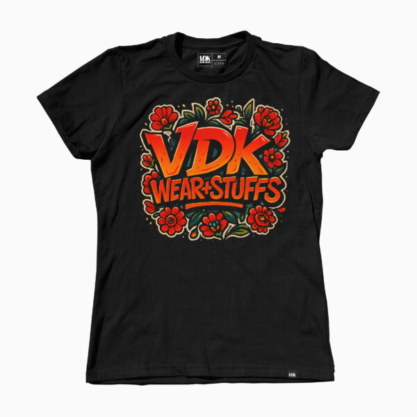 VDK logo / SZ Virágos / rövid csapott ujjú fekete póló simpla mintával
