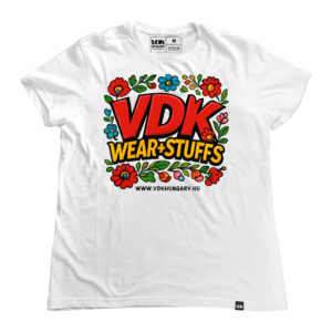 VDK logo 1 Sz Virágos lány póló, rövid csapott ujjú fehér simpla